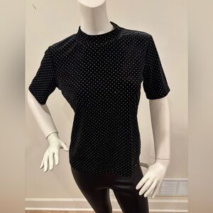 Lili Sidonio Molly Bracken Black Velvet Polka Dot Textured Women's Top, S